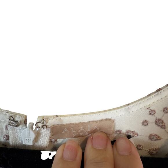 Alaia Paris Floral Embroidered Sleeveless Skater Dress Boho Chic White Size 40/S - Picture 4 of 11